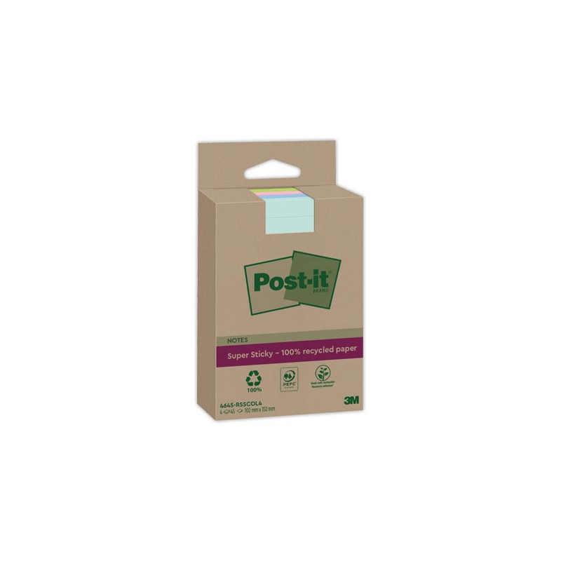 Notes Super Sticky 102x152mm 4 x45 feuilles - coloris assortis  - Fiducial