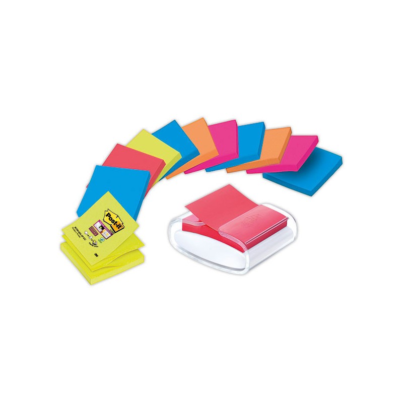 12 Blocs ZNotes Super Sticky 76x76 mm +dévidoir offert  - Fiducial