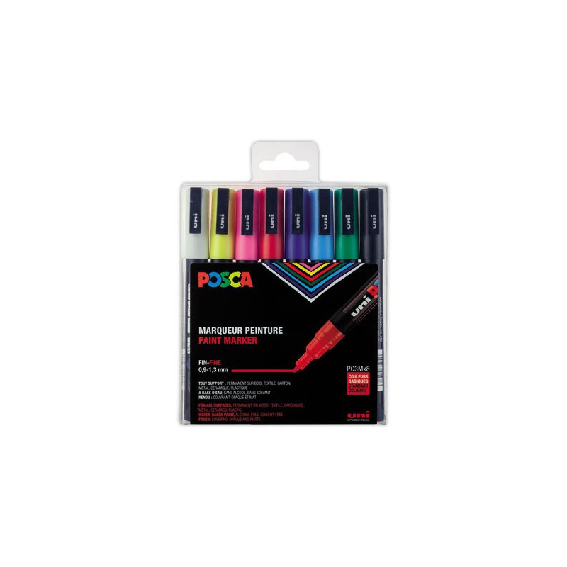 Marqueurs peinture uni-POSCA tout support. Assortis.  x8 - Fiducial