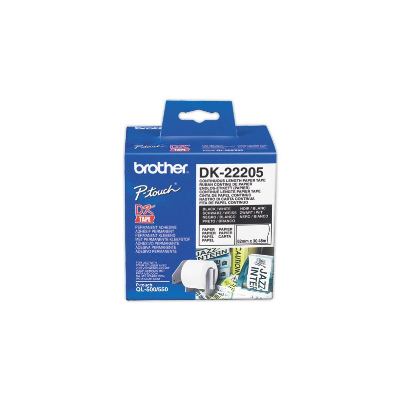 Rouleau d'étiquettes QL BROTHER 62mmx30m continu DK22205  - Fiducial