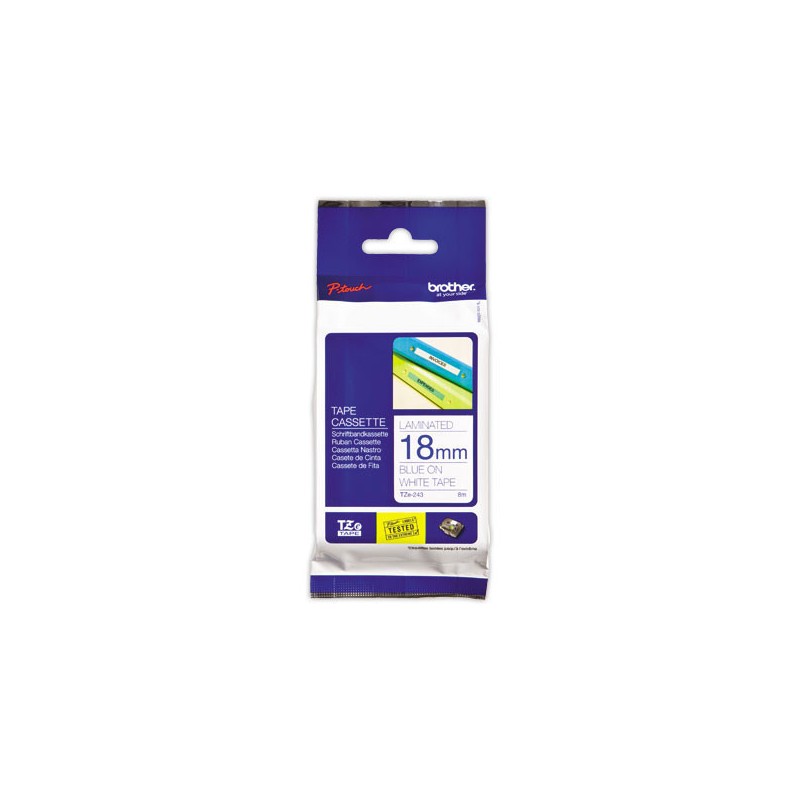 Ruban pour titreuse BROTHER TZE 243 18mm blanc impression bleu  - Fiducial