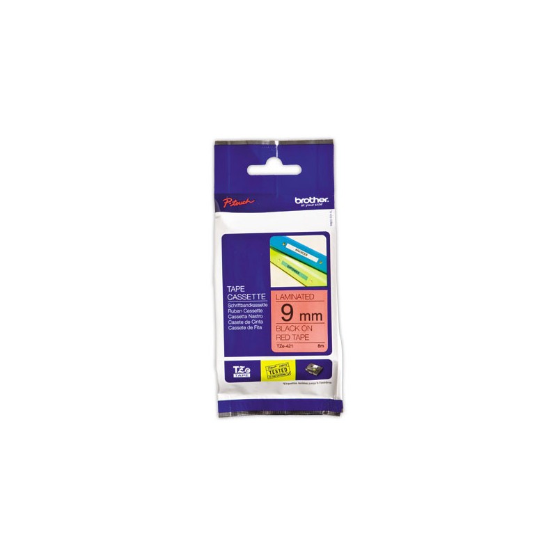 Ruban pour titreuse BROTHER TZE 421 9mm rouge impression noir  - Fiducial