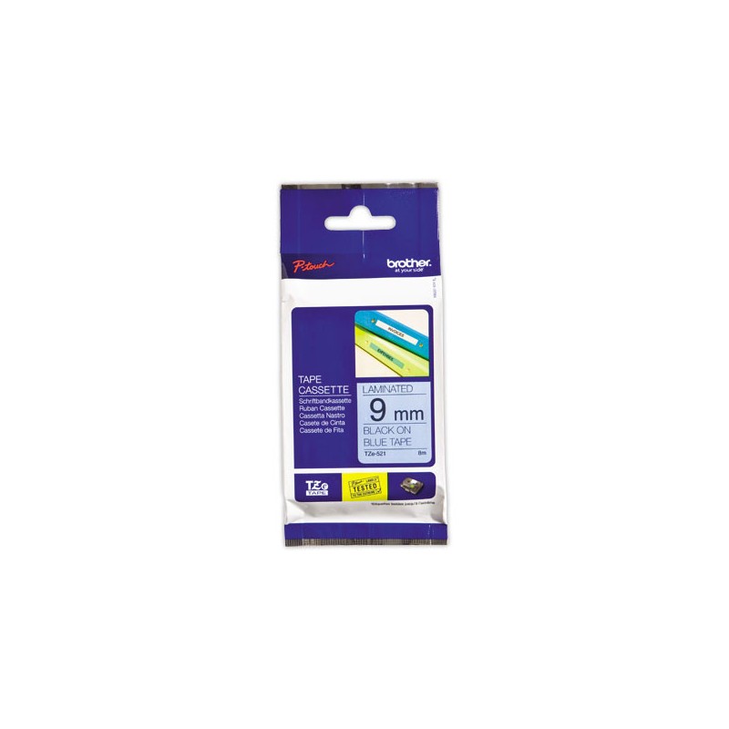Ruban pour titreuse BROTHER TZE 521 9mm bleu impression noir  - Fiducial