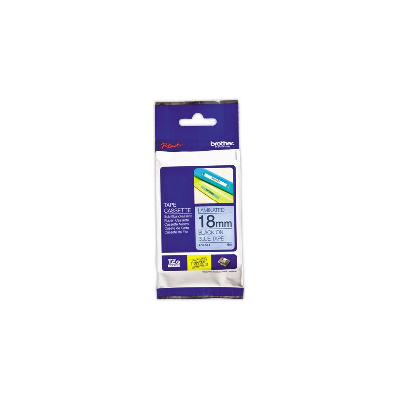 Ruban pour titreuse BROTHER TZE 541 18mm bleu impression noir  - Fiducial