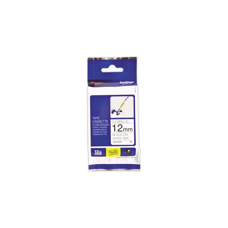 Ruban laminé flexible TZe-FX231 largeur 12mm blanc impression noire  - Fiducial