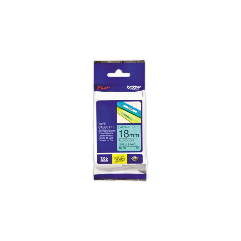 Ruban pour titreuse BROTHER TZE 741 18mm vert impression noir  - Fiducial