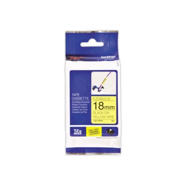 Ruban laminé flexible TZe-FX641 largeur 18mm jzune impression noire  - Fiducial