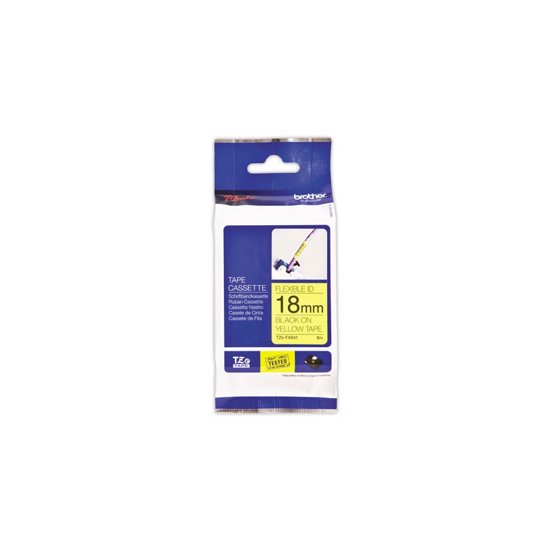 Ruban laminé flexible TZe-FX641 largeur 18mm jzune impression noire  - Fiducial