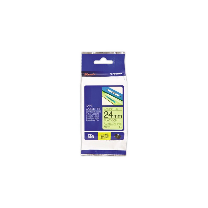 Ruban pour titreuse BROTHER TZE C51 24mm fluo jaune impression noir  - Fiducial
