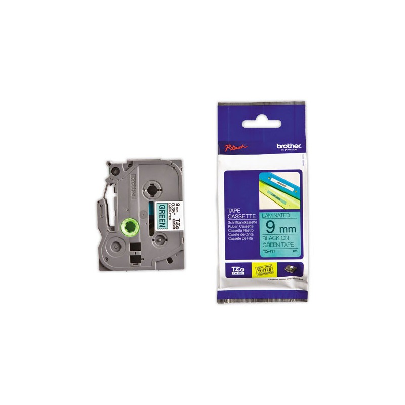 Ruban pour titreuse BROTHER TZE 721 9mm vert impression noir  - Fiducial