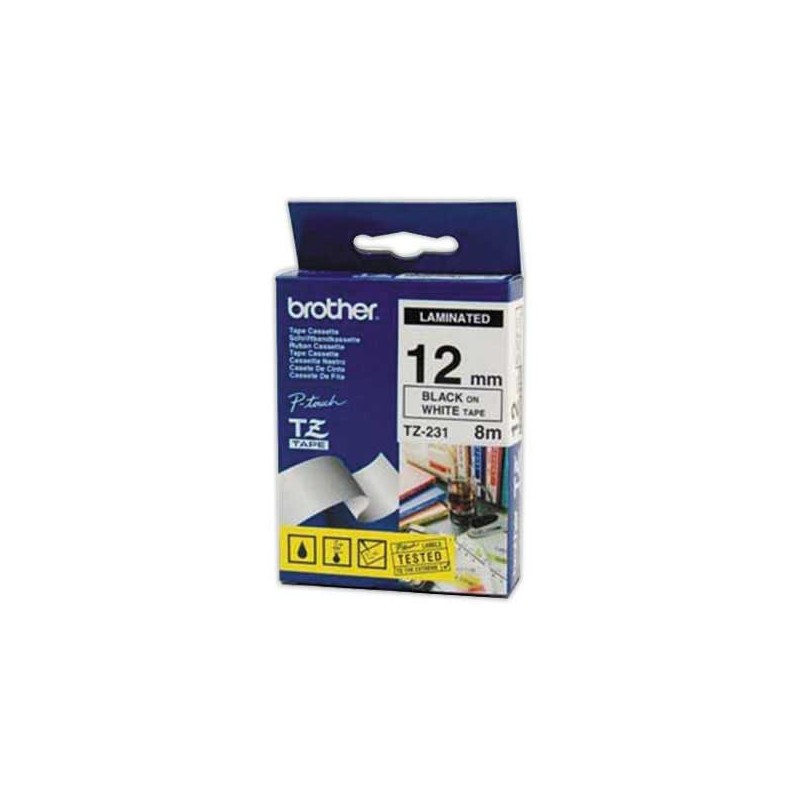 Ruban pour titreuse BROTHER TZSE 231 12mm blanc impression noire LAM  - Fiducial
