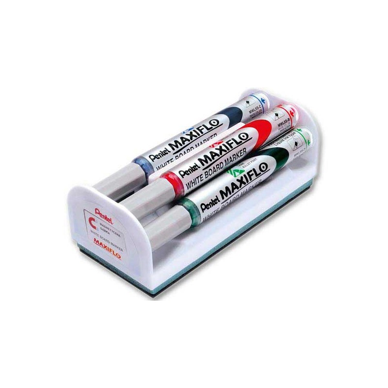 Brosse magnétique équipée de 4 marqueurs effaçables Maxiflo  - Fiducial