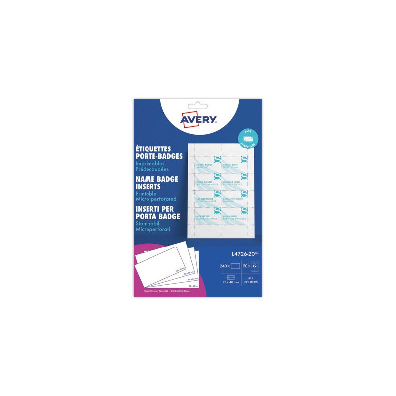Étiquettes pour badges 7,5 x 4 cm 190 gr  x240 - Fiducial