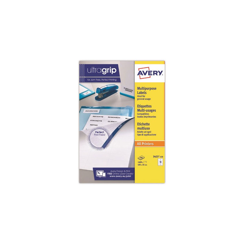 Planches d'étiquettes multiusages AVERY 105x35 mm soit 1600 étiq/boîte  x100 - Fiducial