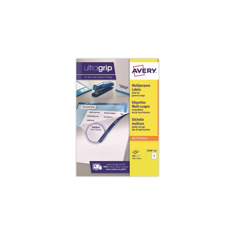 Planches d'étiquettes multiusages AVERY 105x70mm soit 800 étiq/boîte  x100 - Fiducial