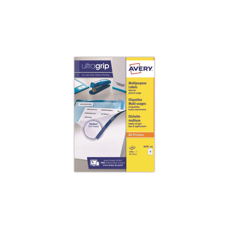 Planches d'étiquettes multiusages AVERY 70x70 mm soit 1200 étiq/boîte  x100 - Fiducial