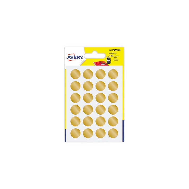 Sachet de 120 pastilles couleur or autocollantes diam 15 mm  - Fiducial