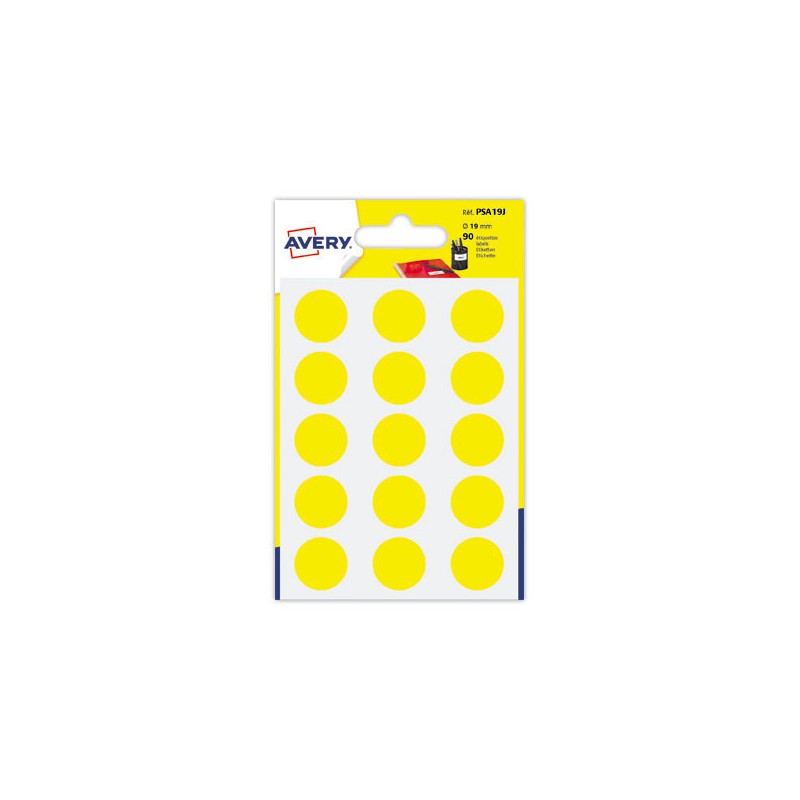 90 pastilles gommettes rondes,Diamètre  19 mm,jaune  - Fiducial
