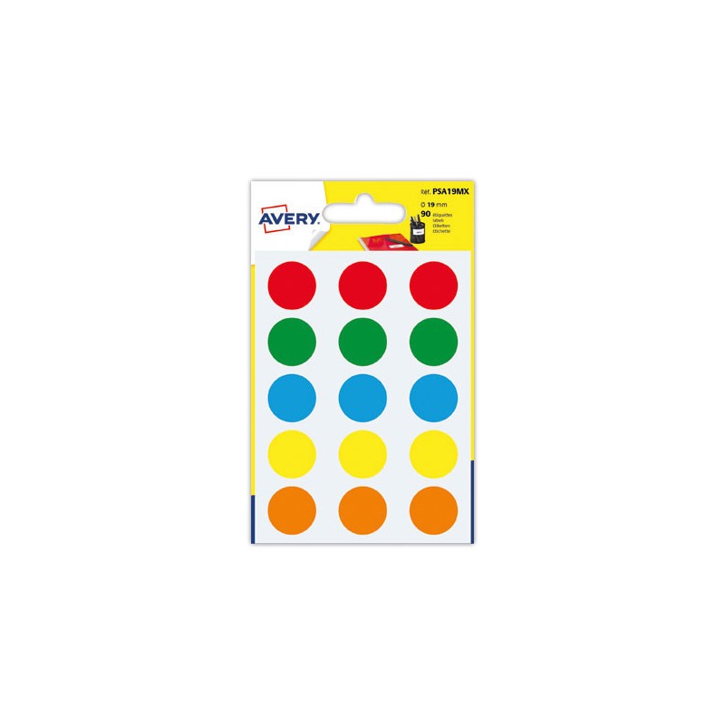 90 pastilles gommettes rondes,Diamètre  19 mm,assortis  - Fiducial