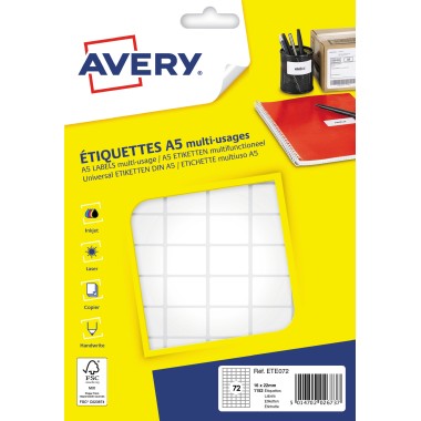 1152 étiquettes multi, usages AVERY 16x22 mm, blanc  - Fiducial