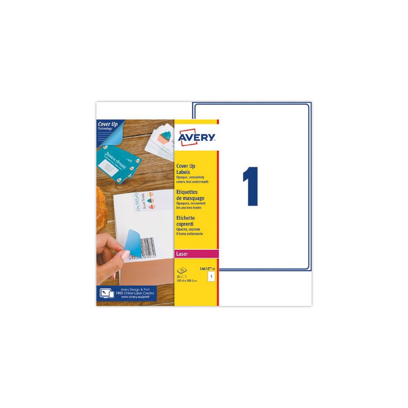 Étiquettes de masquage laser AVERY 199,6x 289,1 mm 25f x 25 étiquettes  - Fiducial