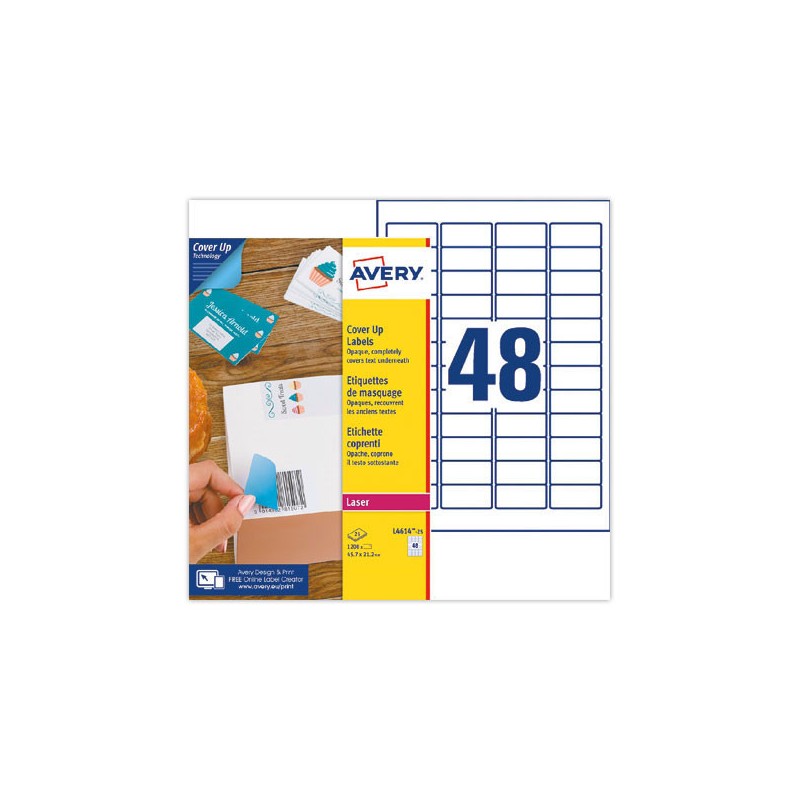 Étiquettes de masquage laser AVERY 45,7 x 21,2 mm 25 f x 48 étiquettes  - Fiducial