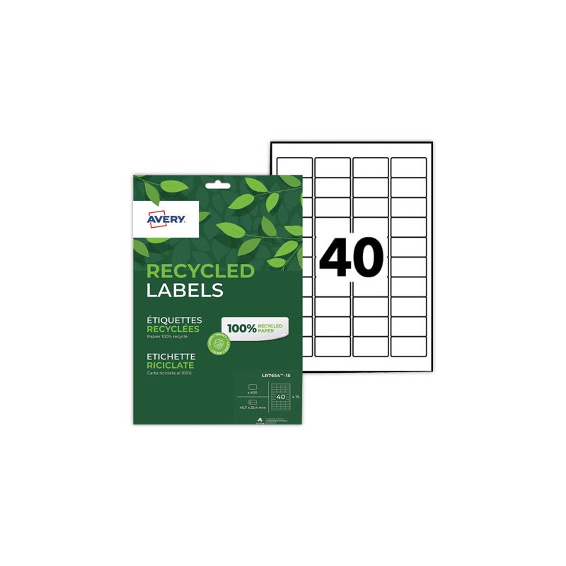 planches étiquettes recyclées blanches45,7 x 25,4 mm  x15 - Fiducial