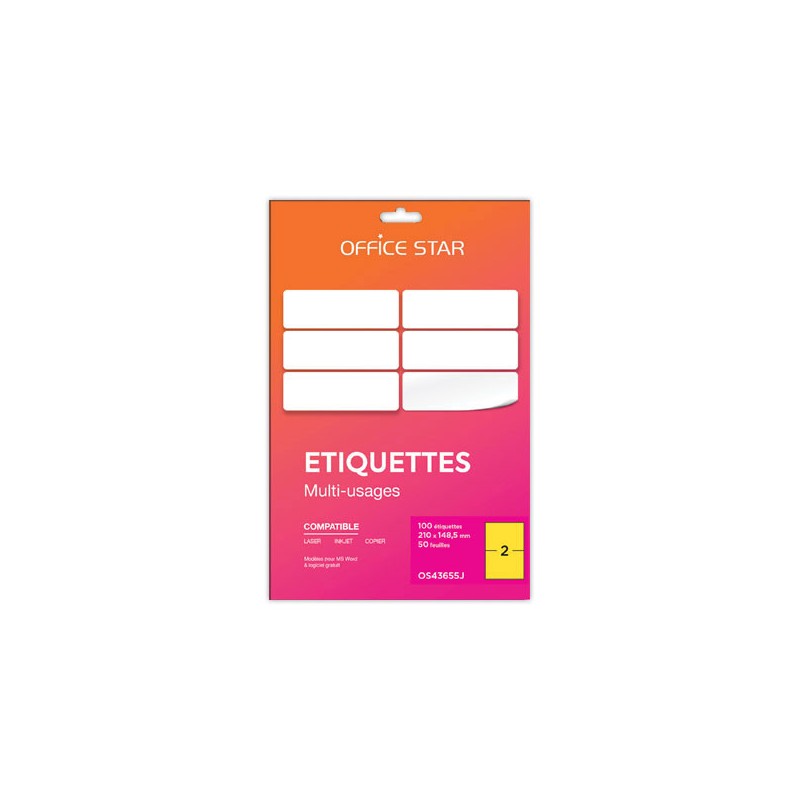 planches étiquettes L210xH148mm, 100 étiq/ boîte, jaune  - Fiducial