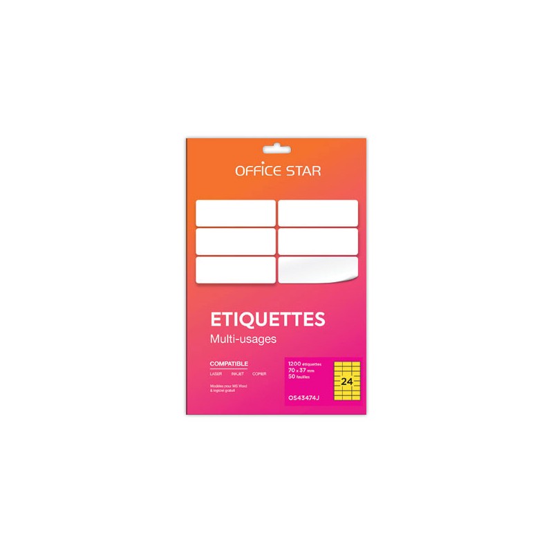 planches étiquettes L70xH37mm, 1200 étiq/ boîte, jaune  - Fiducial