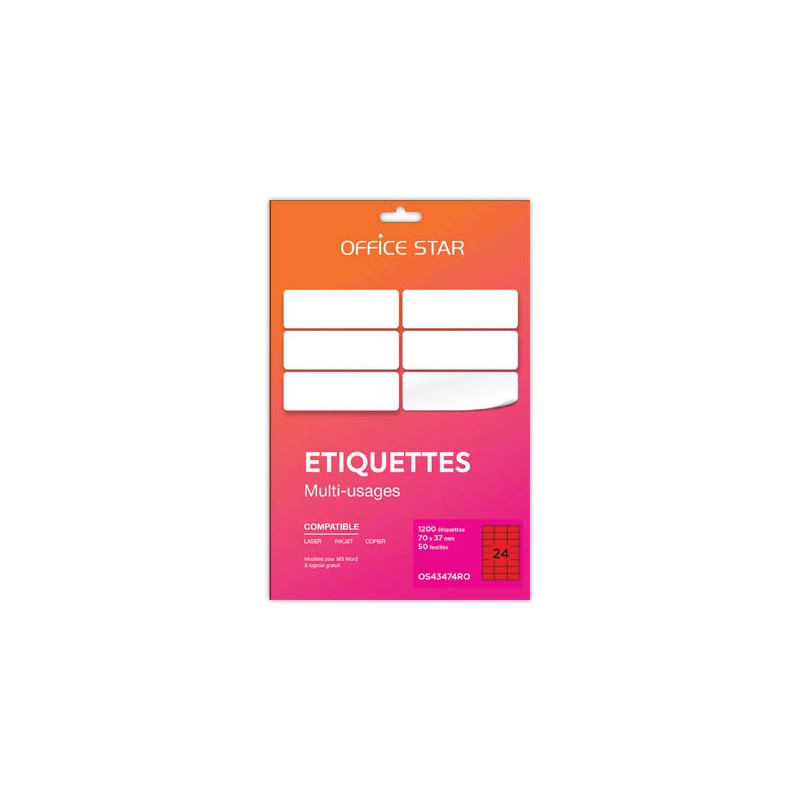 planches étiquettes L70xH37mm, 1200 étiq/ boîte, rouge  - Fiducial