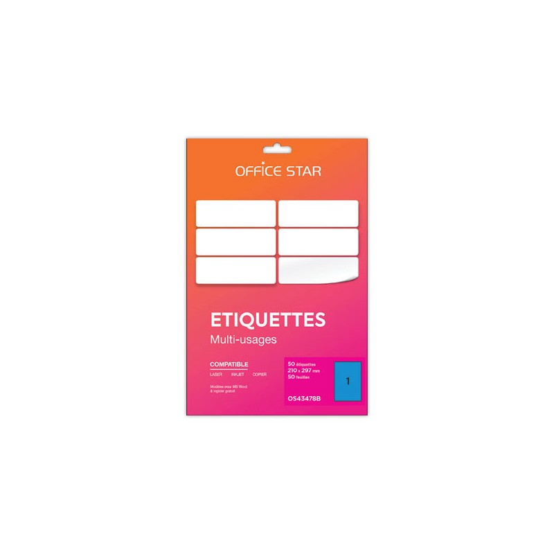planches étiquettes L210xH297mm, 50 étiq/ boîte, bleu  - Fiducial