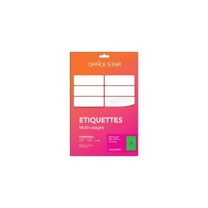 planches étiquettes L210xH297mm, 50 étiq/ boîte, vert  - Fiducial