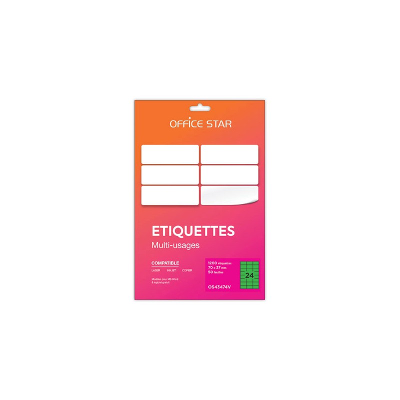 planches étiquettes L70xH37mm, 1200 étiq/ boîte, vert  - Fiducial