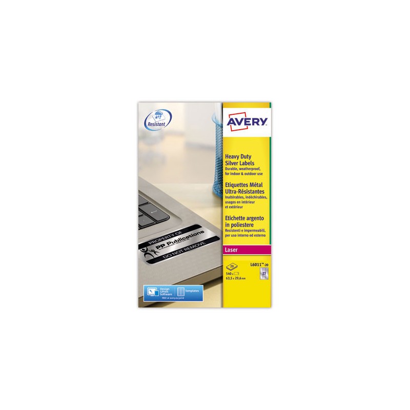 Boîte d'étiquettes inaltérables laser AVERY 63,5x29,6mm 540 étiq/boîte  - Fiducial
