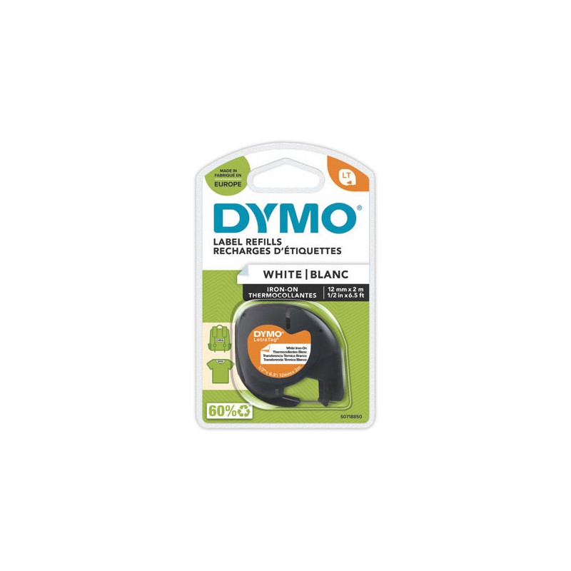Ruban textile blanc pour titreuse DYMOLetratag 12mm impression noire  - Fiducial