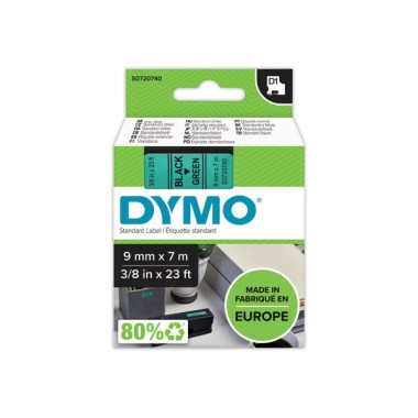 Ruban pour titreuse DYMO D1 9mm Noir/Vert  - Fiducial