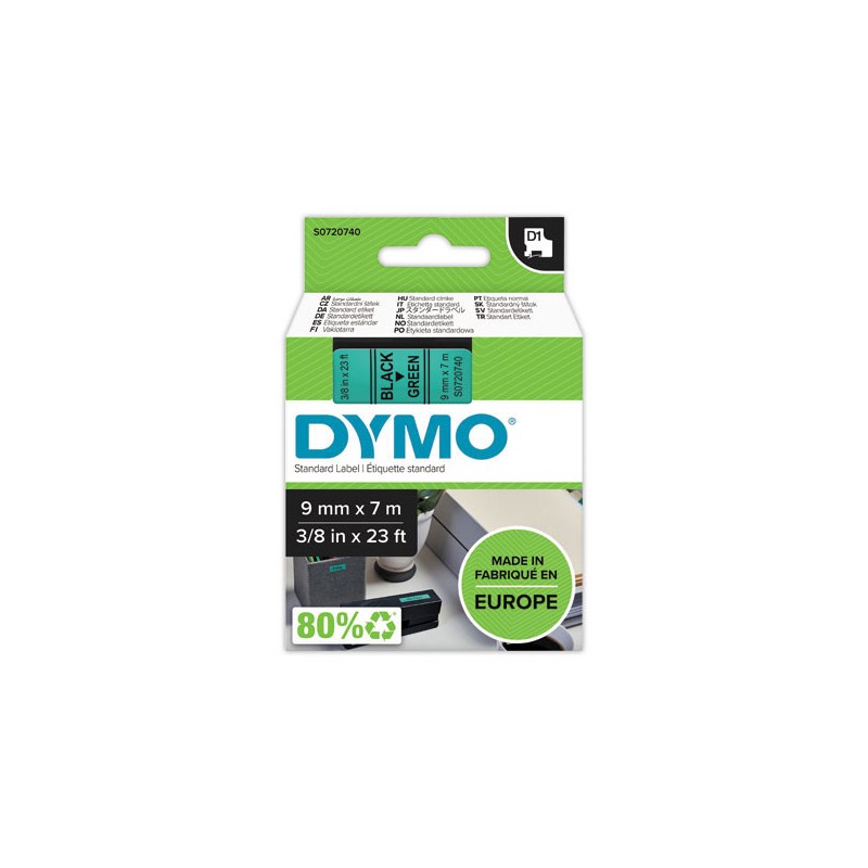 Ruban pour titreuse DYMO D1 9mm Noir/Vert  - Fiducial