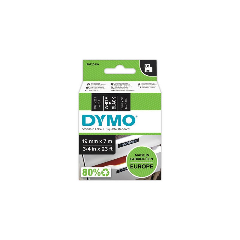 Ruban pour titreuse DYMO D1 19mm Blanc/Noir  - Fiducial