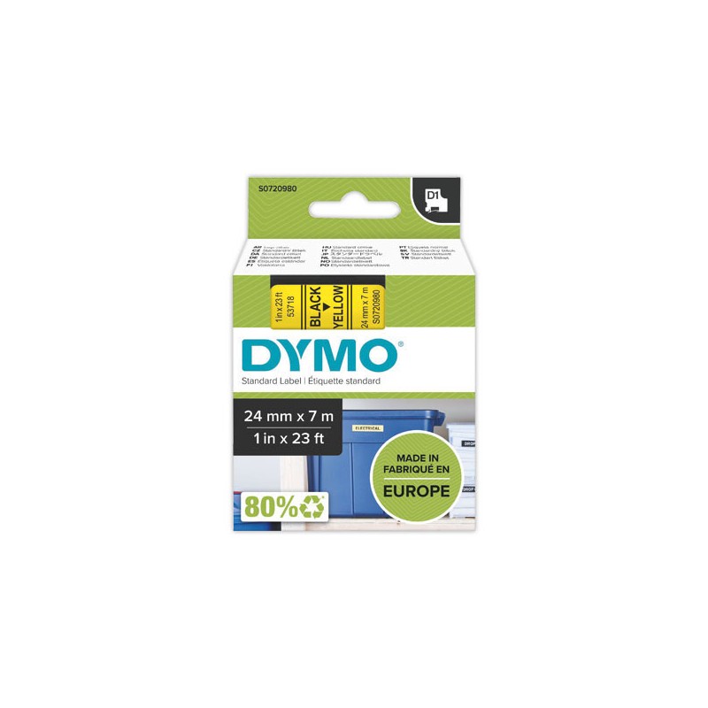 Ruban pour titreuse DYMO D1 24 mm jaune impression noire  - Fiducial