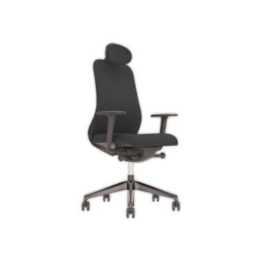 Siège synchrone SOULY avec têtière noir tissu, livré monté.  - Fiducial