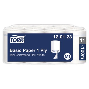 Bobines Tork Mini à dévidage central Basic Blanc 1 pli 120 m M1 x 11  x11 - Fiducial