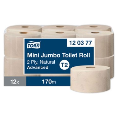 PAPIER TOILETTE NATUREL MINI JUMBO TORK ADVANCED T2  x12 - Fiducial