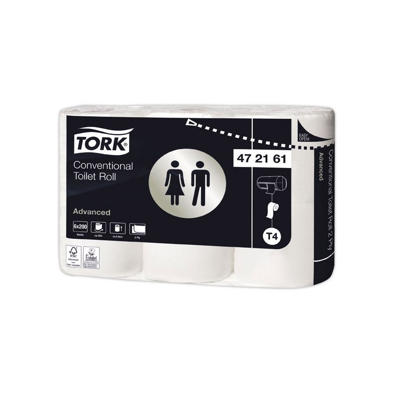 Rouleaux de 200 feuilles de papier toilette traditionnel TORK  x6 - Fiducial