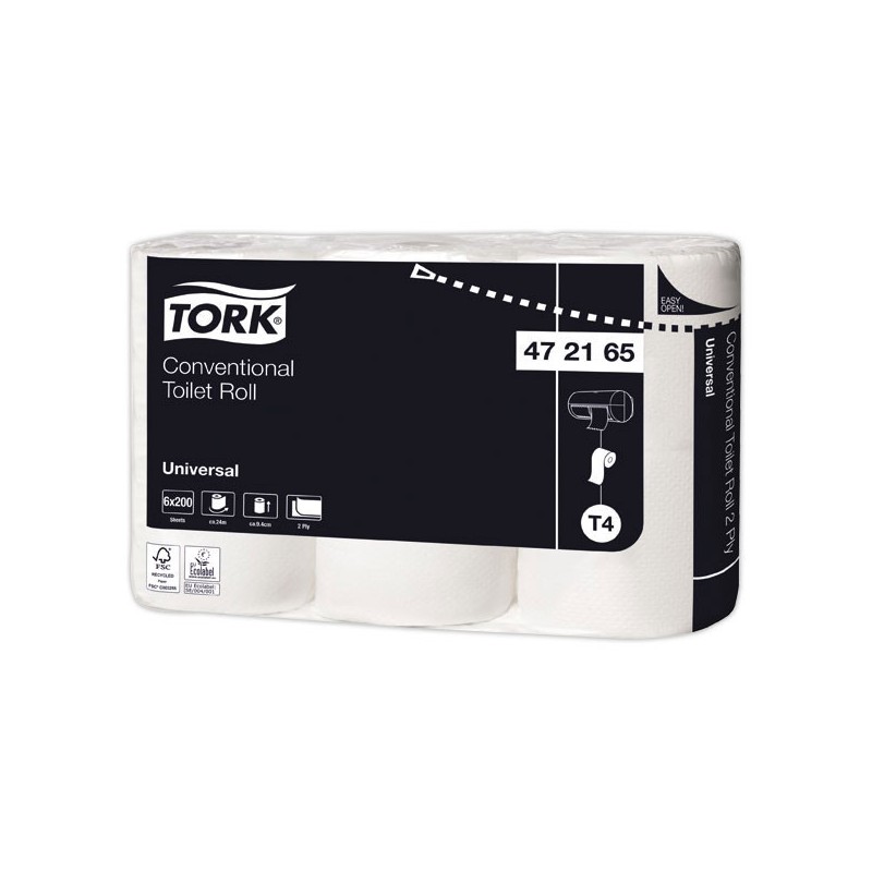 Rouleaux de 200 feuilles de papier toilette TORK recyclé  x48 - Fiducial