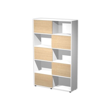 Bibliothèque blanc 10 cases 5 portes chêne montée  - Fiducial