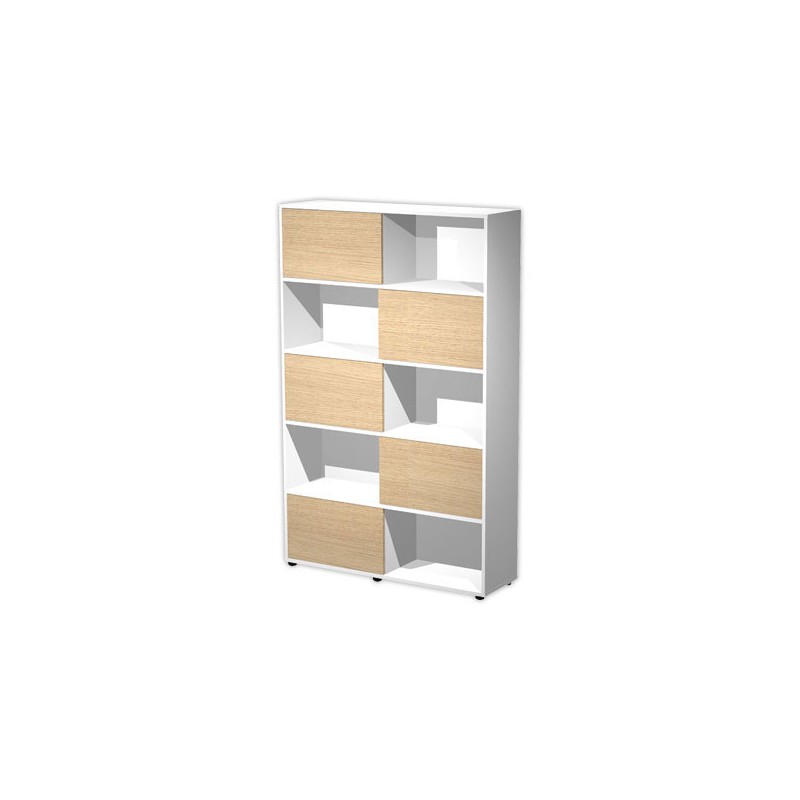 Bibliothèque blanc 10 cases 5 portes chêne montée  - Fiducial