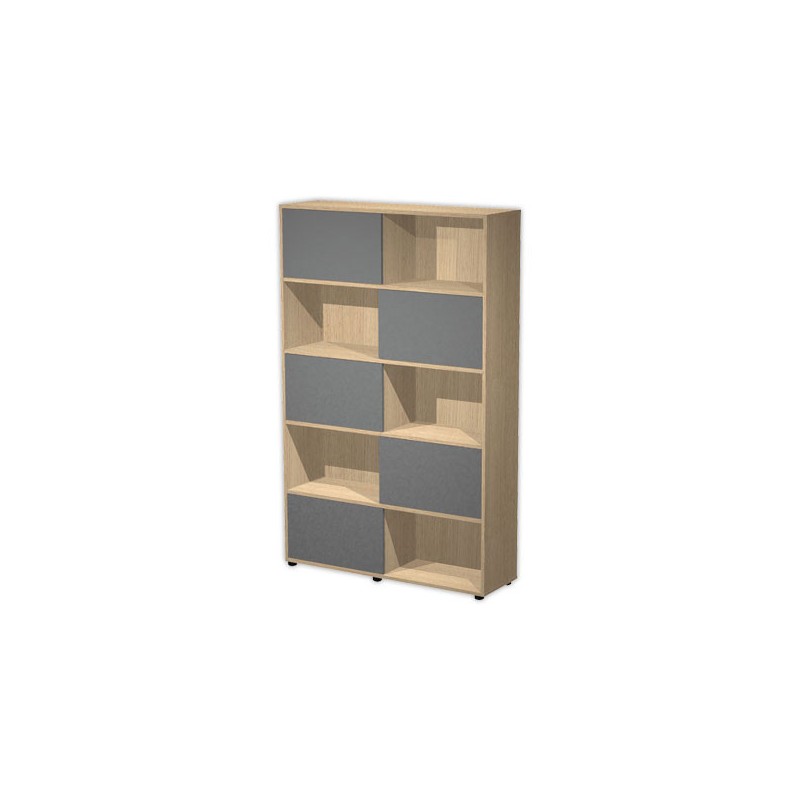 Bibliothèque chêne 10 cases 5 portes anthracite montée  - Fiducial