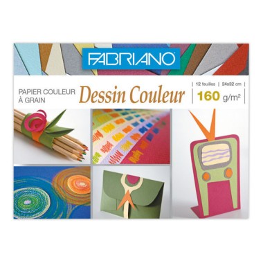 Pochette de papier dessin couleur 24x32cm - 160gr - 12 feuilles  - Fiducial