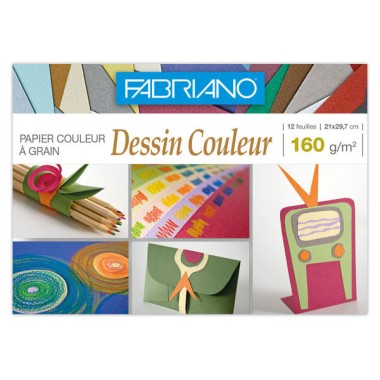 Pochette de papier dessin couleur 21x29,7 cm - 160gr - 12 feuilles  - Fiducial