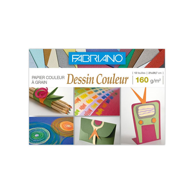 Pochette de papier dessin couleur 21x29,7 cm - 160gr - 12 feuilles  - Fiducial